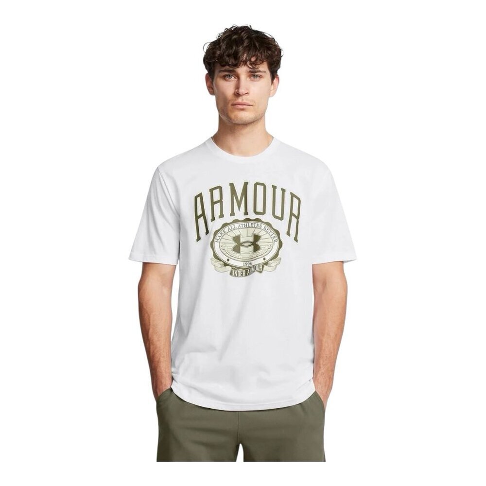 Under Armour Mens Collegiate Logo Print Shirt~Size L~White Green Tee L13 11